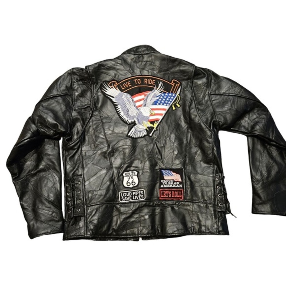 Diamond Plate Buffalo Leather Motorcycle Jacket Mens XL‎ Black Biker EaglePrice: